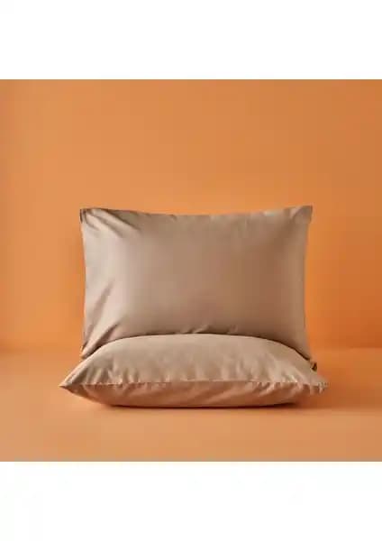 Bella Maison Supreme %100 Pamuk Saten Yastık Kılıfı Vizon Renk 2'li Set Yatak Dekorasyonu