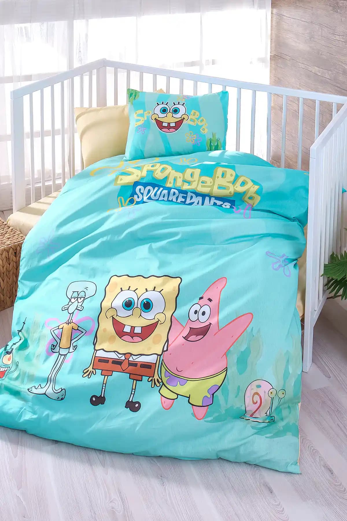 BONJARDİNHOME Sünger Bob Bebek Nevresim Takımı Çocuk Odası İçin Renkli ve Konforlu Tasarım