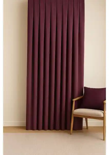 Cortibo Barcelona Kadife Dokulu Mürdüm Fon Perde Pilesiz ve Kolay Montaj Özelliği ile