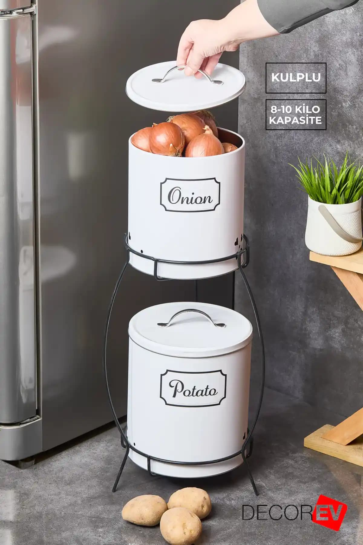 Decorev Çift Katlı Metal Sebzelik Patates ve Soğanlık, Dayanıklı ve Şık Tasarım