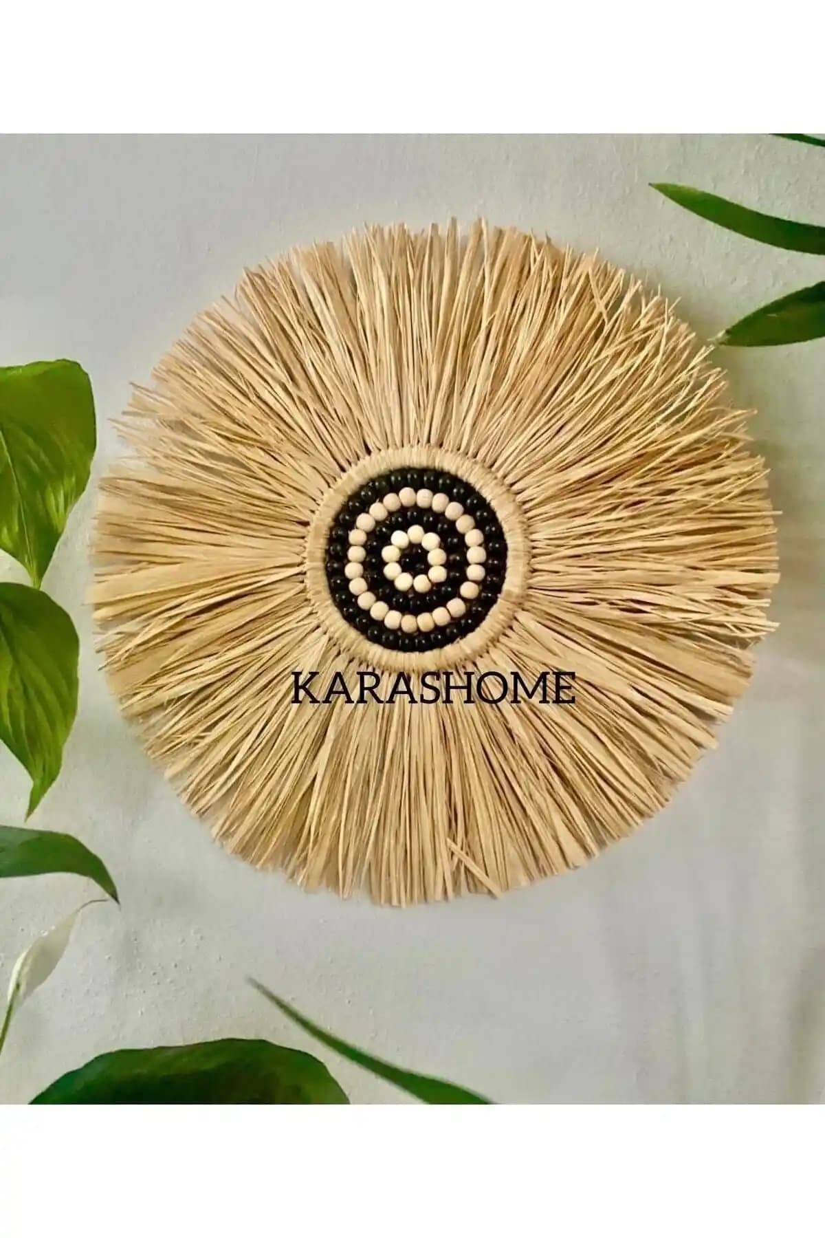 Doğal Rafya Boncuklu Duvar Süsü Dekorasyon İçin Estetik ve Doğallığın Buluşması