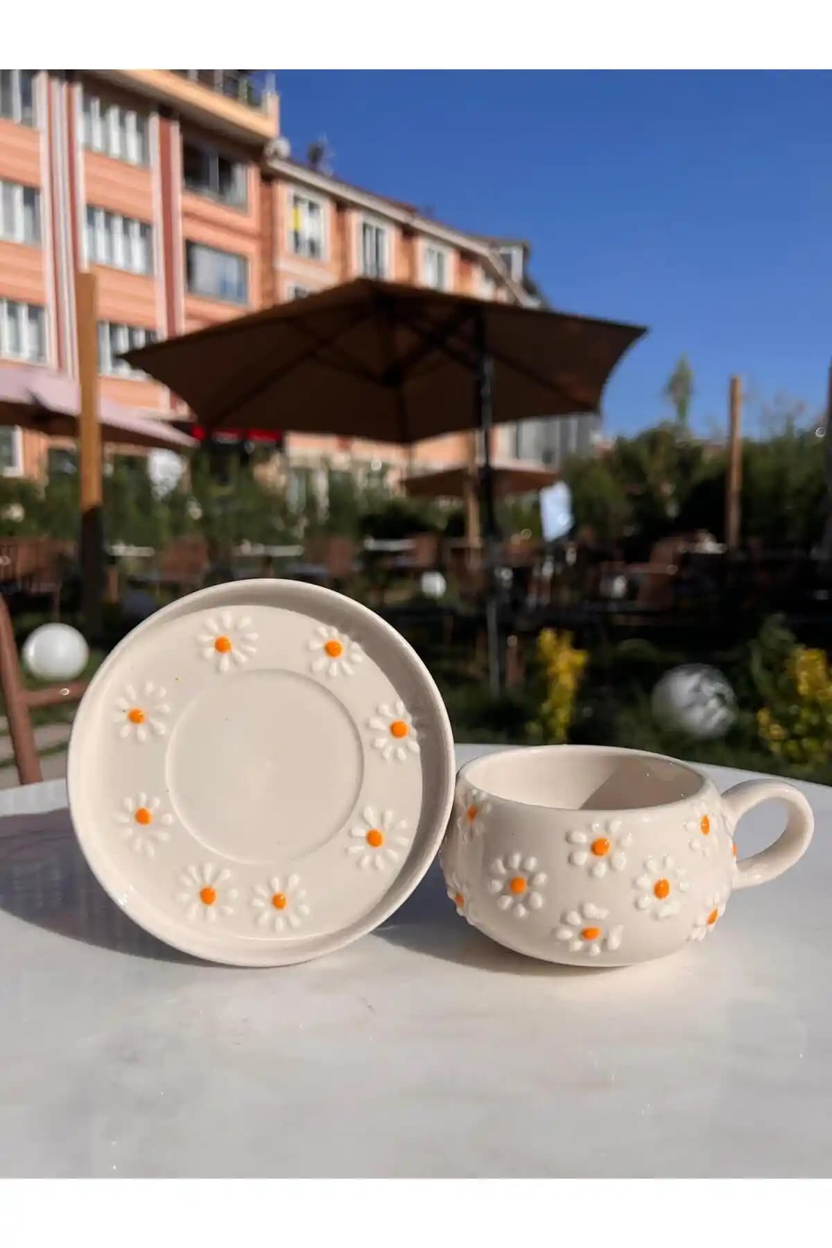 Evlashop Papatya Desenli Seramik Fincan ve Kupa Seti Günlük Kullanım ve Dekorasyon İçin