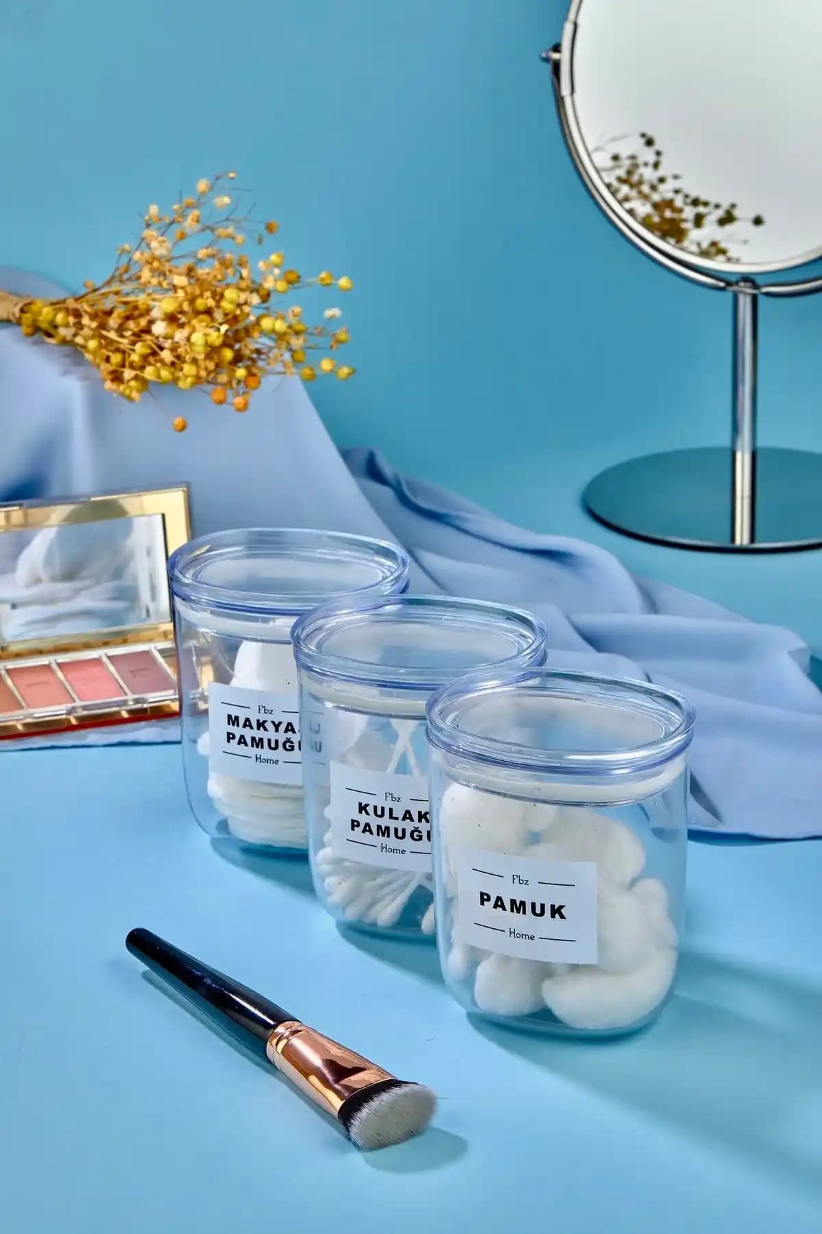 FBZhome 3'lü Dekoratif Kulak Pamuğu ve Saklama Kutusu Modern ve Şık Tasarım