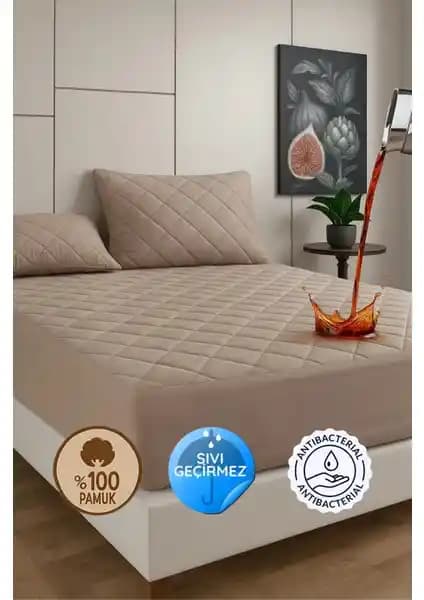 Formeya Pamukkale Kahverengi Sıvı Geçirmez Yatak Alezi Çift Kişilik 180x200x35 cm