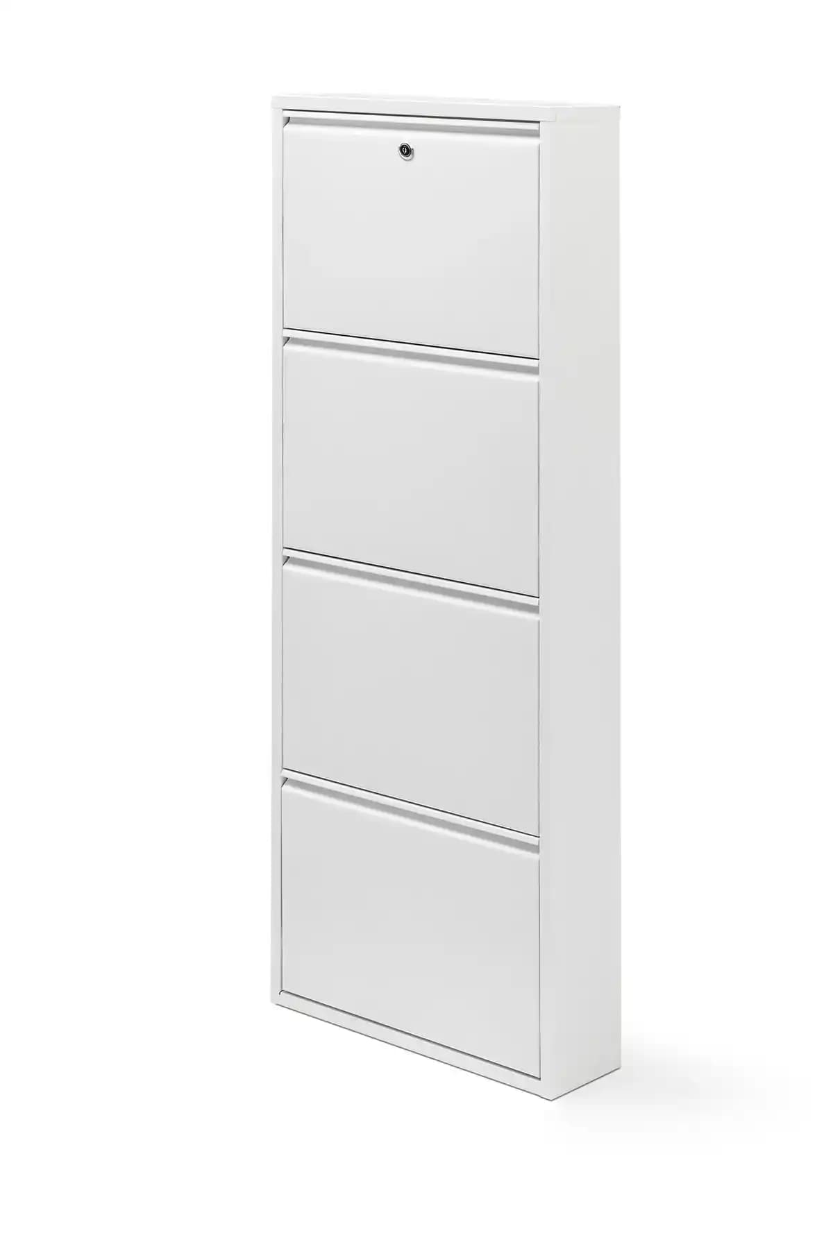 Formood Kilitli 4'lü Metal Ayakkabılık Beyaz Modern ve Dayanıklı Depolama Çözümü