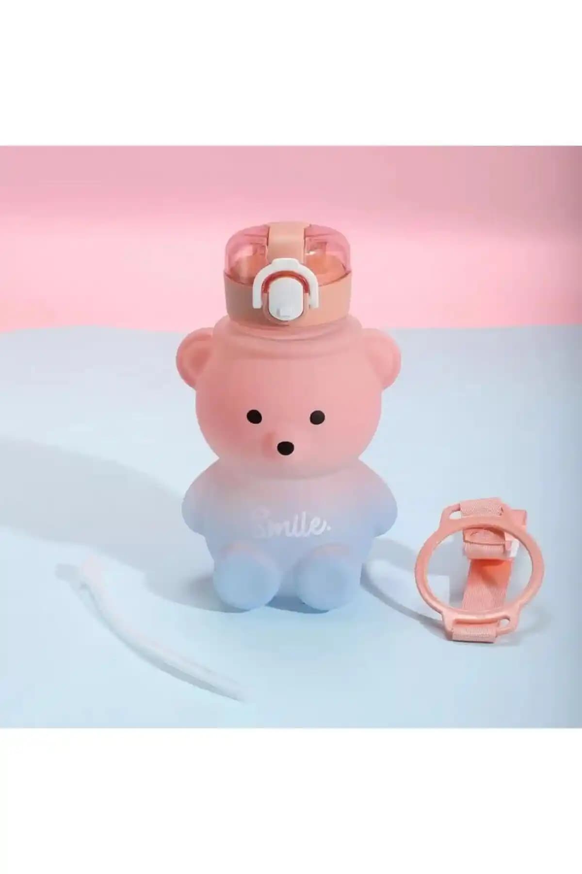 Genel Markalar Smile Ayıcıklı Matara 800 ml dayanıklı ve BPA içermeyen su şişesi