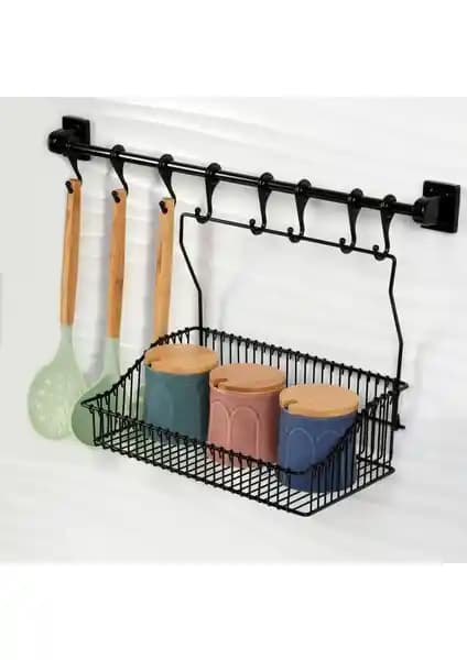 Hagen Güçlü Yapıştırma 8 Li Askı Rayı ve Ferforje Sepet: Dayanıklı ve Pratik Montaj Çözümü