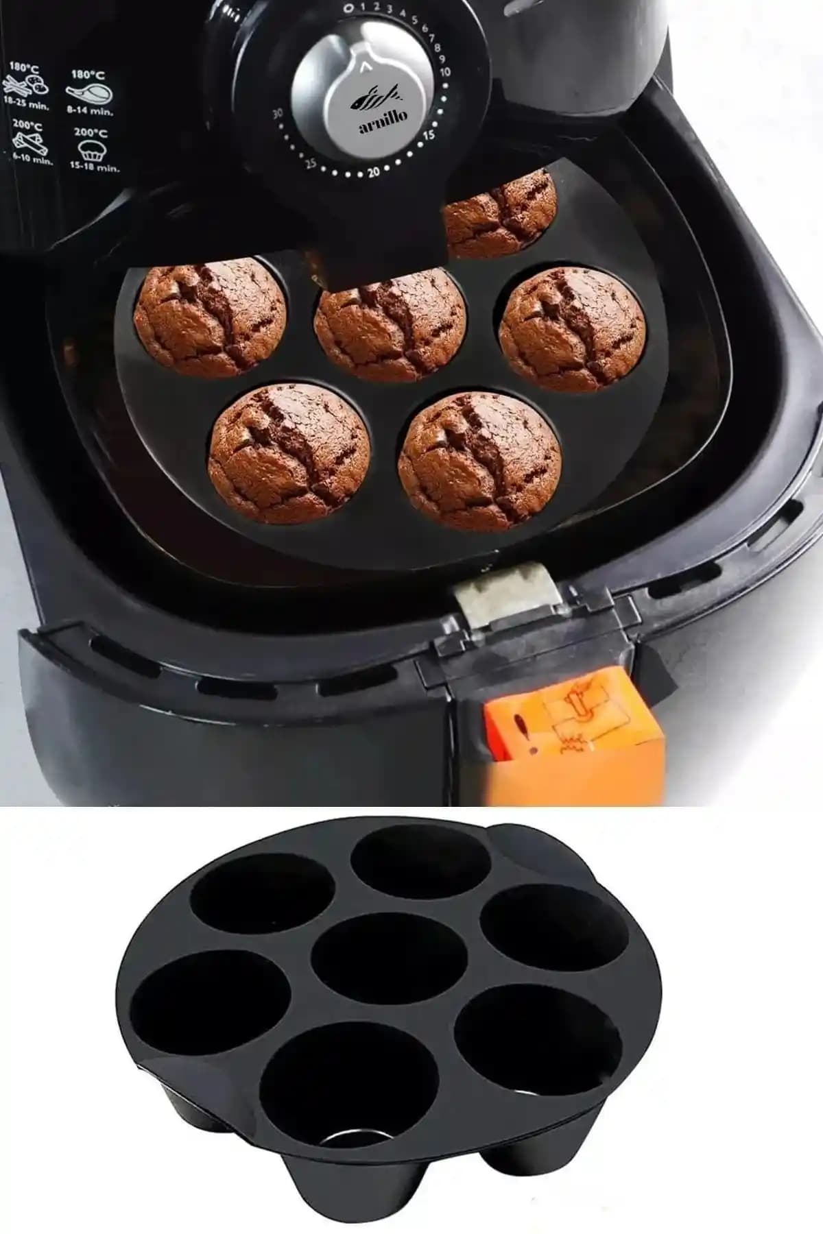 İLİVA Airfryer Silikon Muffin Kek Kalıbı 7'li Çoklu Tarif ve Sağlıklı Pişirme İçin