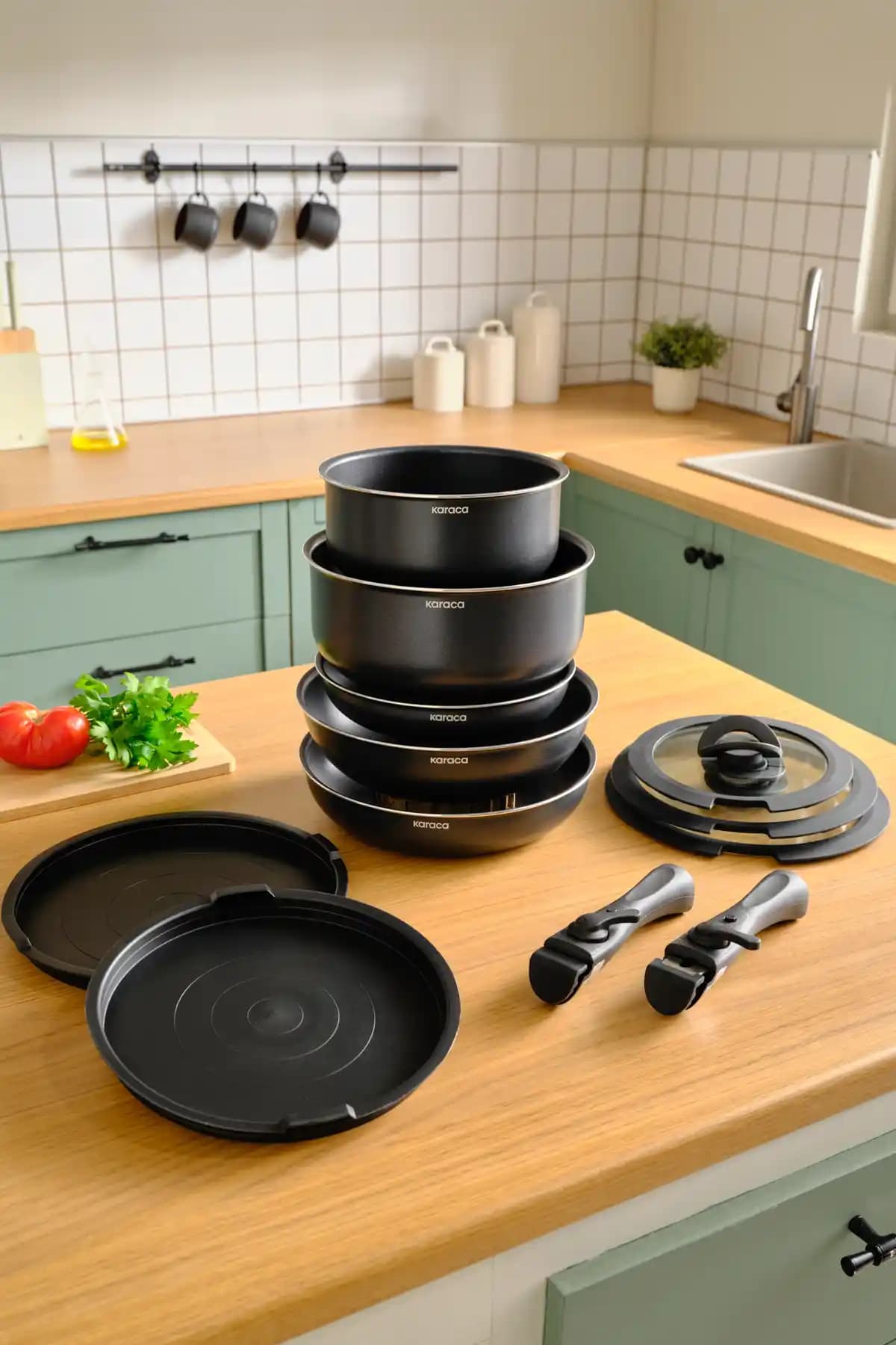 Karaca Biodiamond Easy Clip Çıkarılabilir Saplı 12 Parça Tencere ve Tava Seti