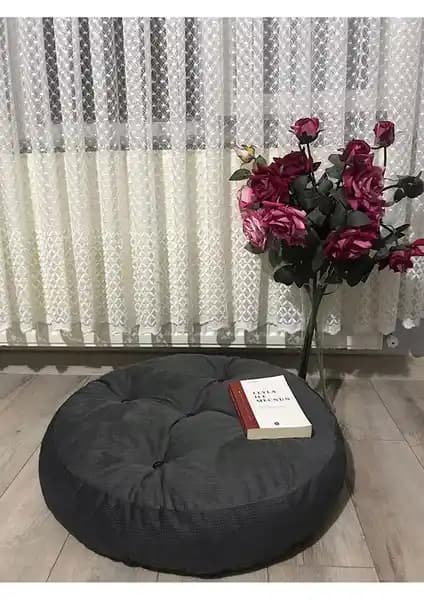 Lavinia Puf Yuvarlak Antrasit Yer Minderi: Modern ve Şık Oturma Çözümü