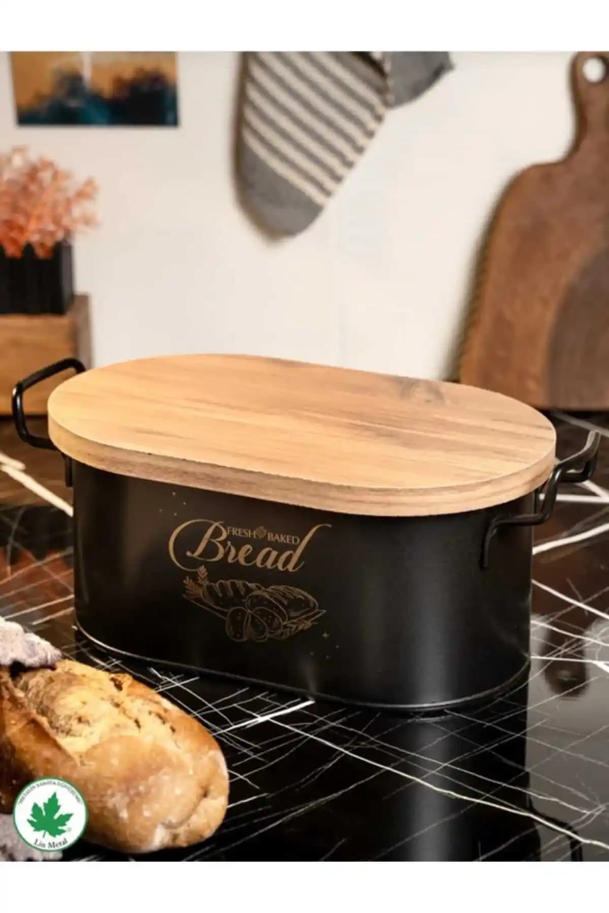 Metal Tahtalı Kapaklı Lüx Metal Ekmek Kovası Modern ve Dayanıklı Mutfak Saklama Çözümü