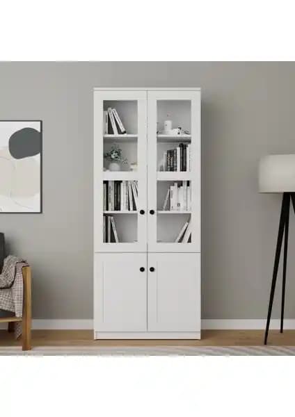 Midoser Lisa 4 Kapaklı Beyaz Vitrin Kitaplık ve Çok Amaçlı Dolap Özellikleri ve Kullanım Alanları