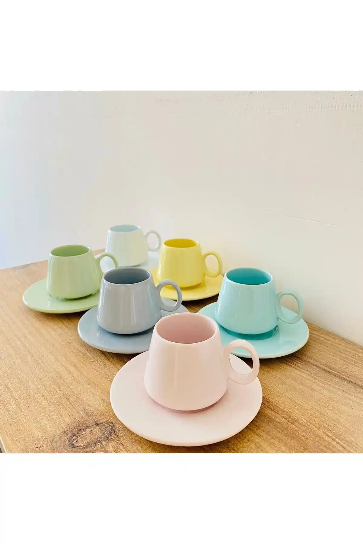 Nokta Türk Kahvesi Fincan Takımı 12 Parça Modern ve Renkli Tasarımıyla Şıklık Katar