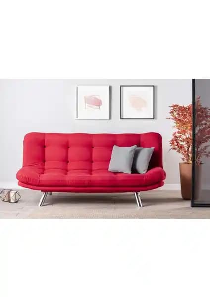 Pafu MİSA Üçlü Yataklı Koltuk Kırmızı Modern ve Çok Fonksiyonlu Oturma Ünitesi