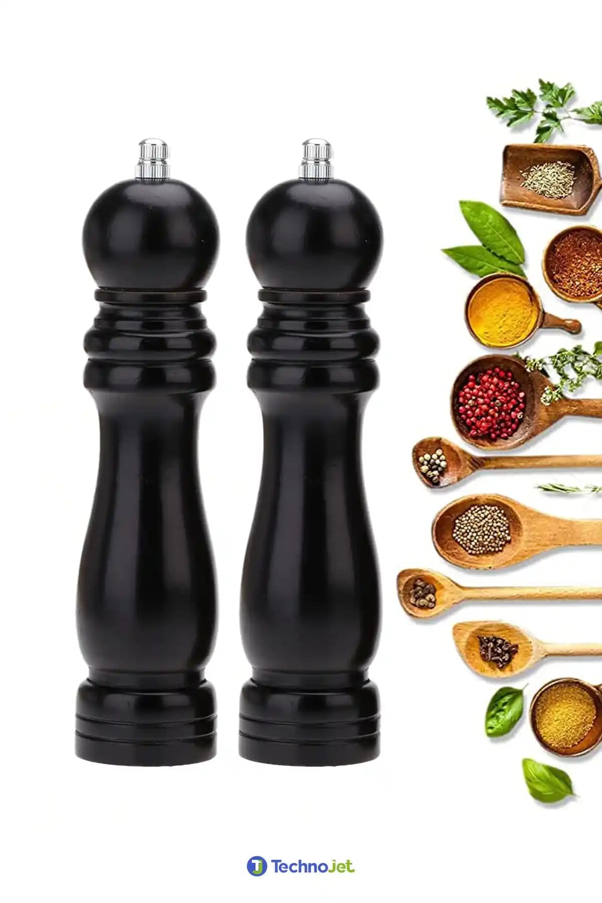 Technojet Ahşap Çift Baharat ve Tuz Öğütücü Seti Modern ve Şık Tasarım