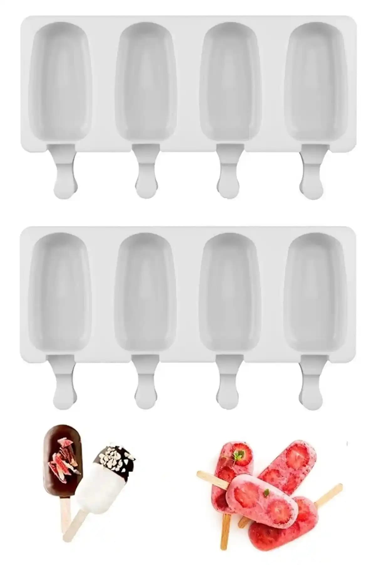 TRUSTMODA 4'lü Büyük Boy Dondurma Kalıbı ve 50 Ahşap Çubuk ile Evde Sağlıklı Dondurma Yapımı