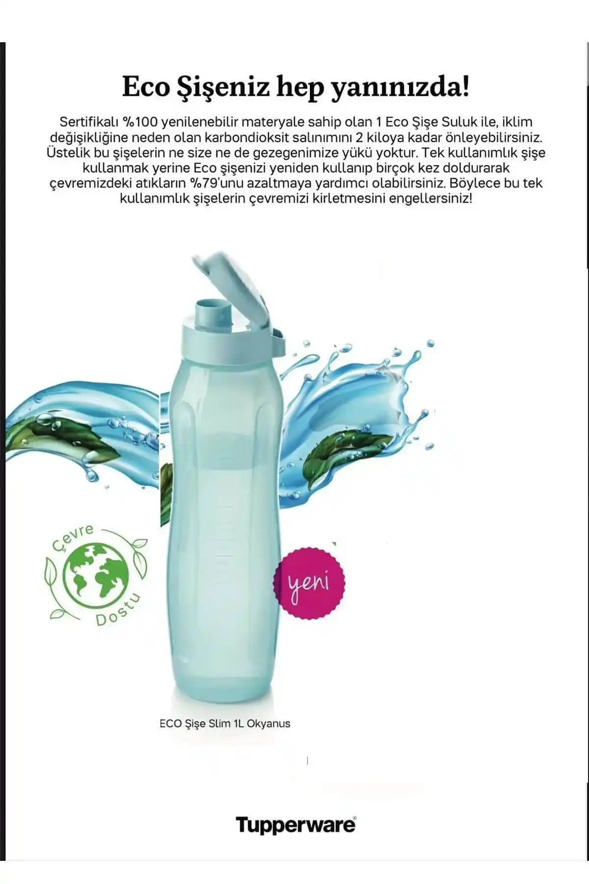 Tupperware Eco Slim 1 Litre Şişe: Sağlıklı ve Şık Günlük Kullanım İçin Uygun