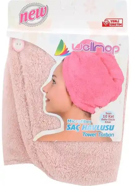 Wellmop Mikrofiber Düğmeli Saç Havlusu Pudra Renkli Modern Tasarım ve Üstün Performans