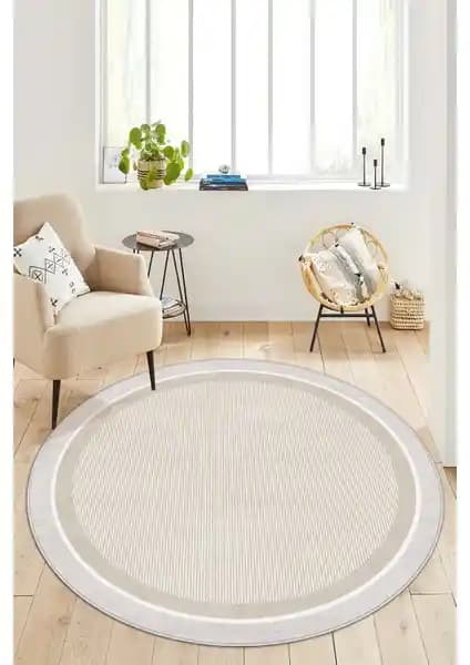 West Home Makinede Yıkanabilir Kaymaz Tabanlı Bej Yuvarlak Halı Özellikleri ve Kullanım Alanları