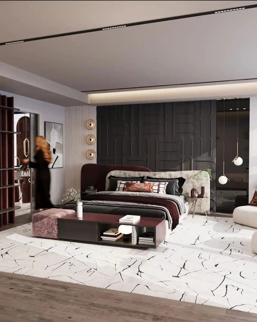 Yatak Odası Dekorasyonunda Konfor ve Estetik İçin Sıcak Tonlu Aydınlatma ve Fonksiyonel Mobilya Düzeni