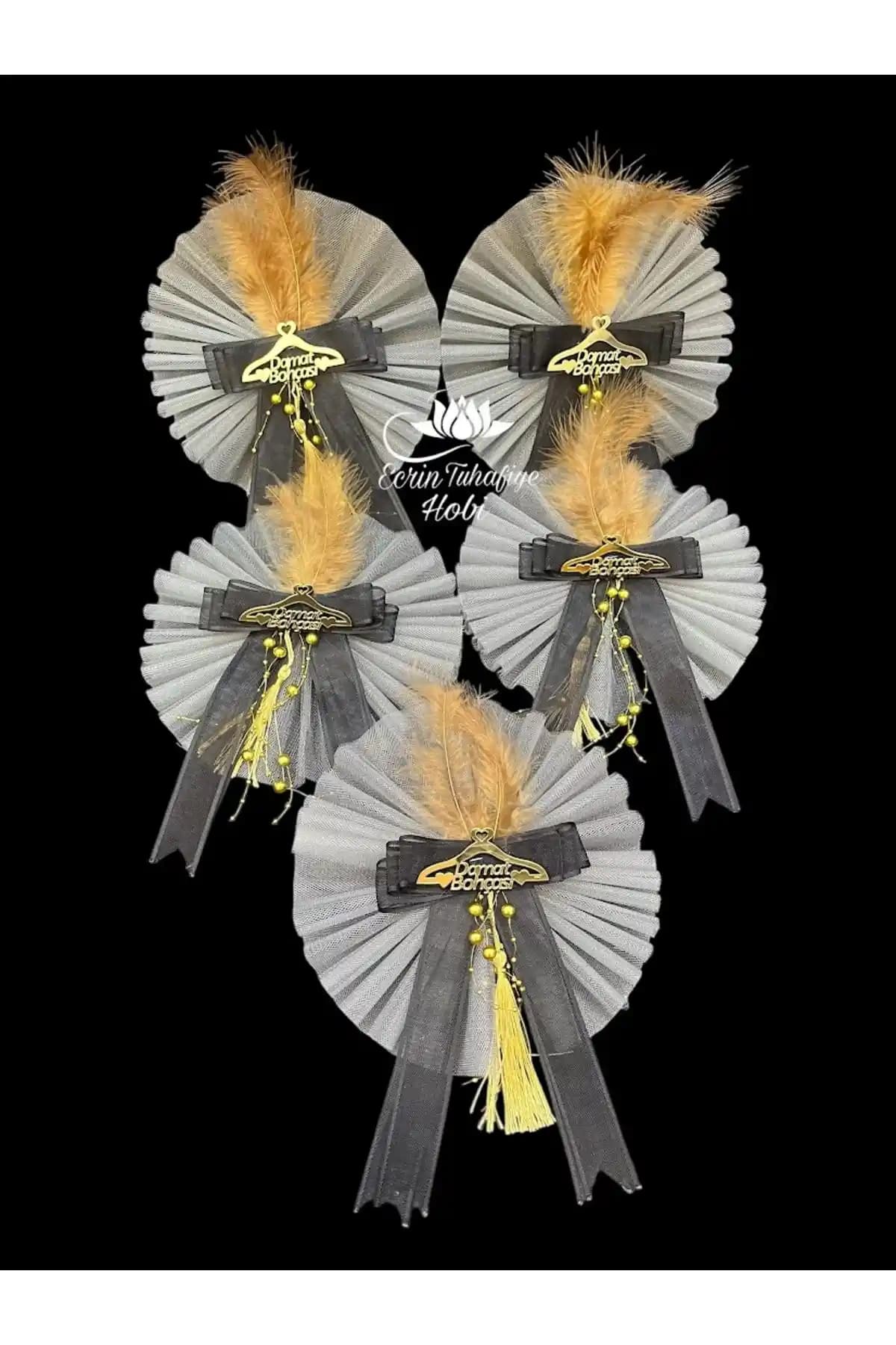 Ecrin Tuhafiye Hobi 5'li Damat Bohça Süsü Siyah Dekoratif Seti