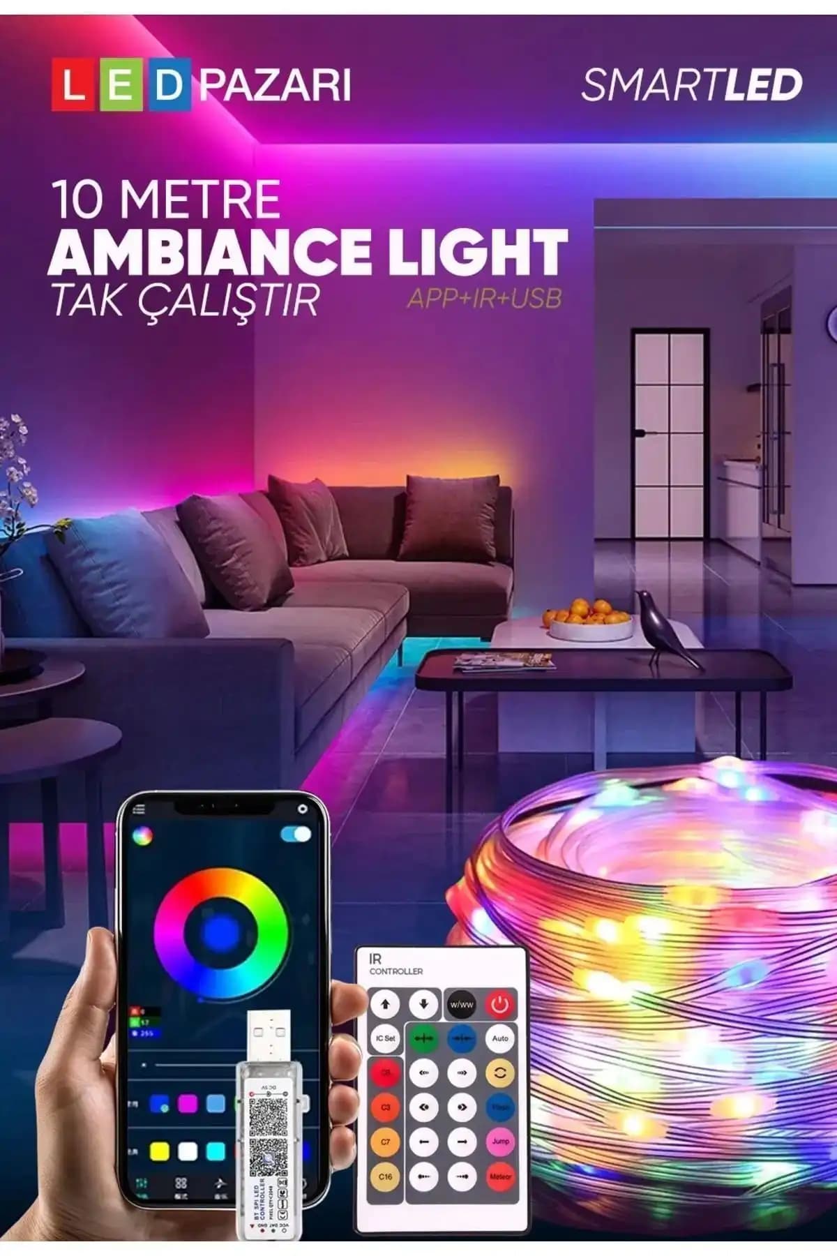 Genel Markalar 10 Metre RGB LED Şerit Su Geçirmez ve Çok Fonksiyonlu Dekorasyon Çözümü