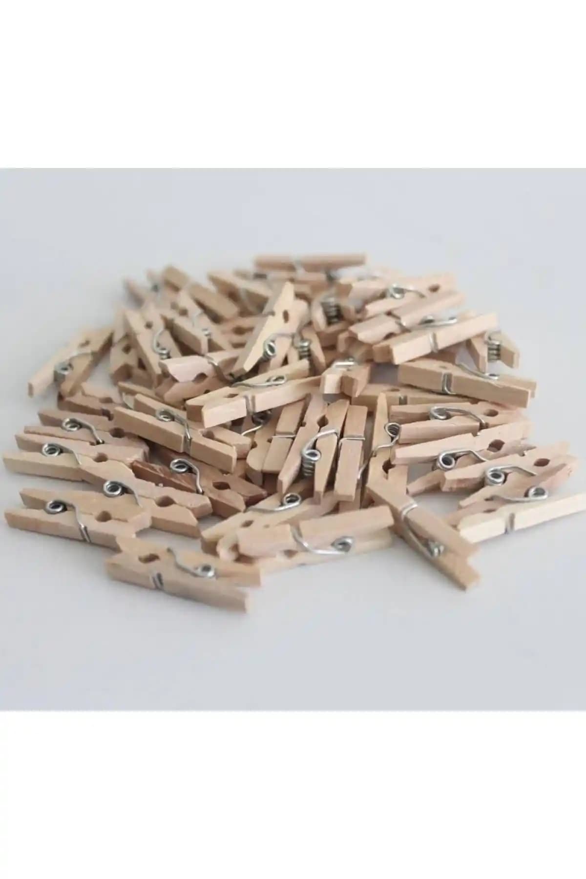 Huzur Party Store Renkli Ahşap Mini Mandal Seti 25 Adet Dekoratif Asma Aracı