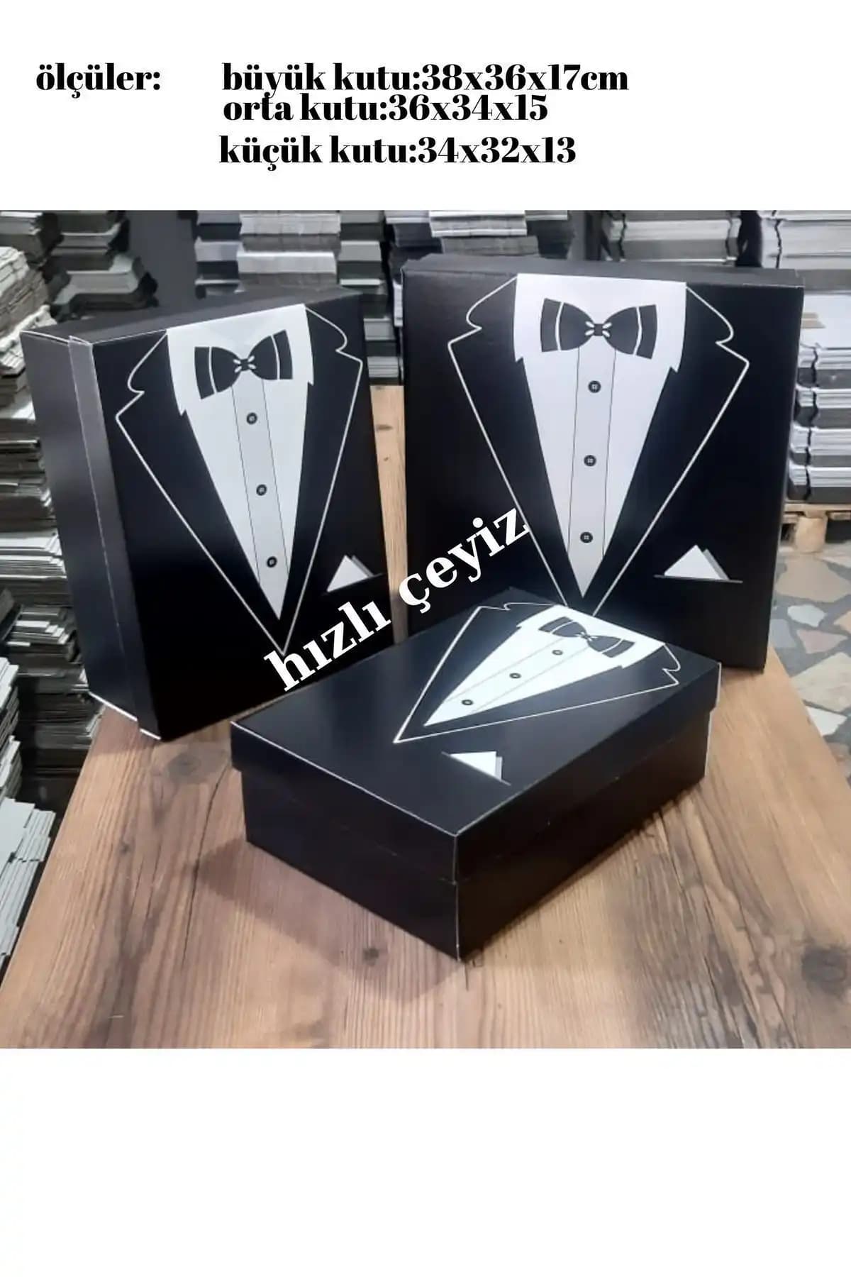 Rose Bride 3'lü Siyah Damat Bohça Kutusu Şıklık ve Dayanıklılığıyla Pratik Kullanım Sunar