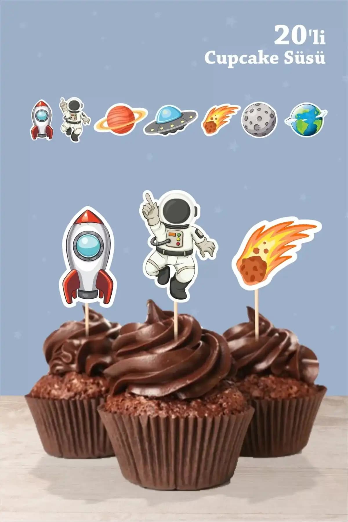 Uzay Temalı Doğum Günü Cupcake Süsü: Renkli ve Dayanıklı Dekorasyon Seçeneği