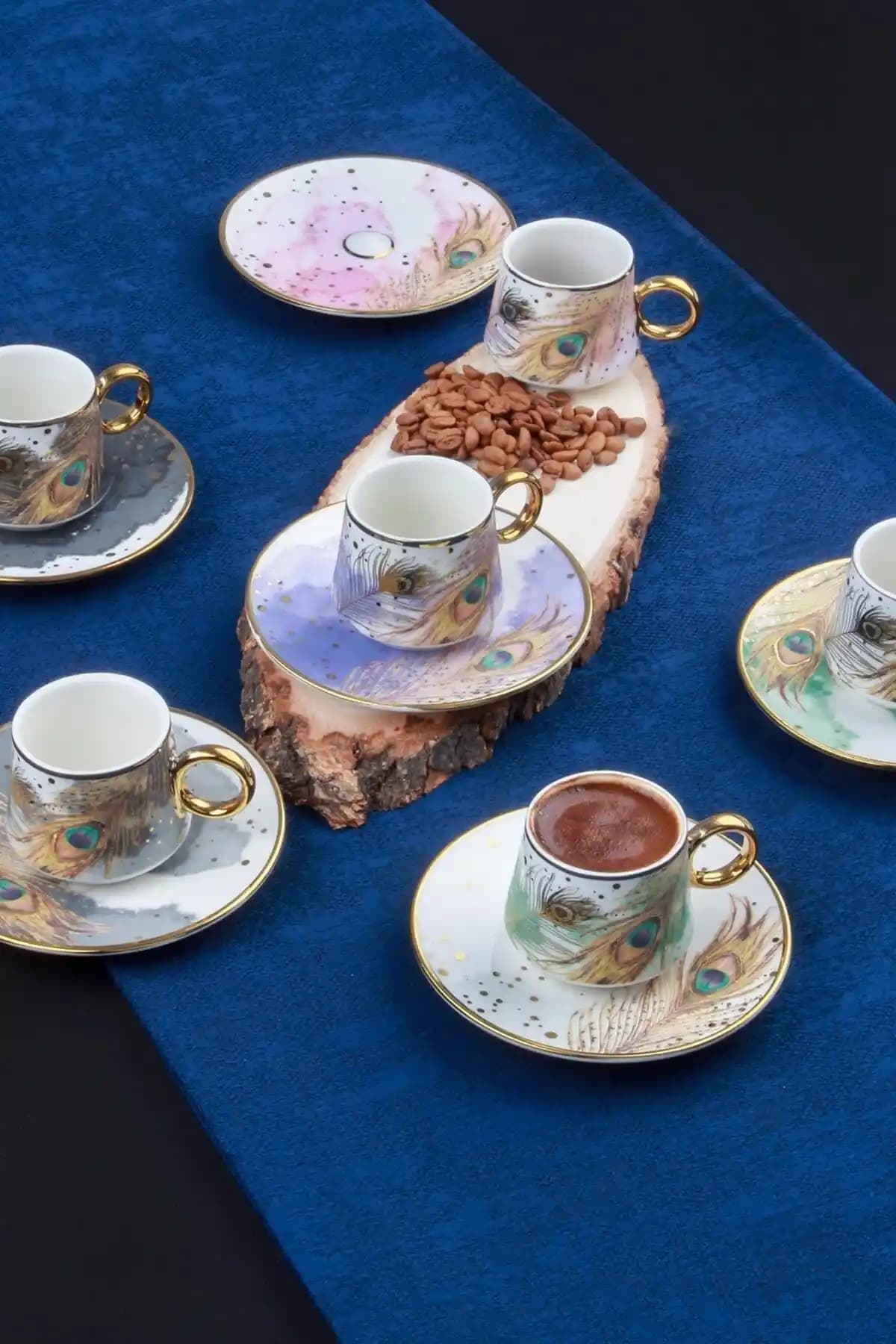 ACAR STD Blaze Tavuskuşu 6 Kişilik Porselen Kahve Fincanı Takımı Şık ve Modern Tasarım