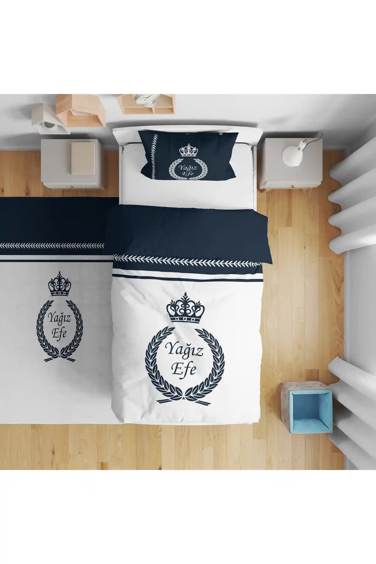 Adenkahome İsme Özel Yıldız Desenli Tek Kişilik Nevresim Seti Çocuk Odası Dekorasyonu