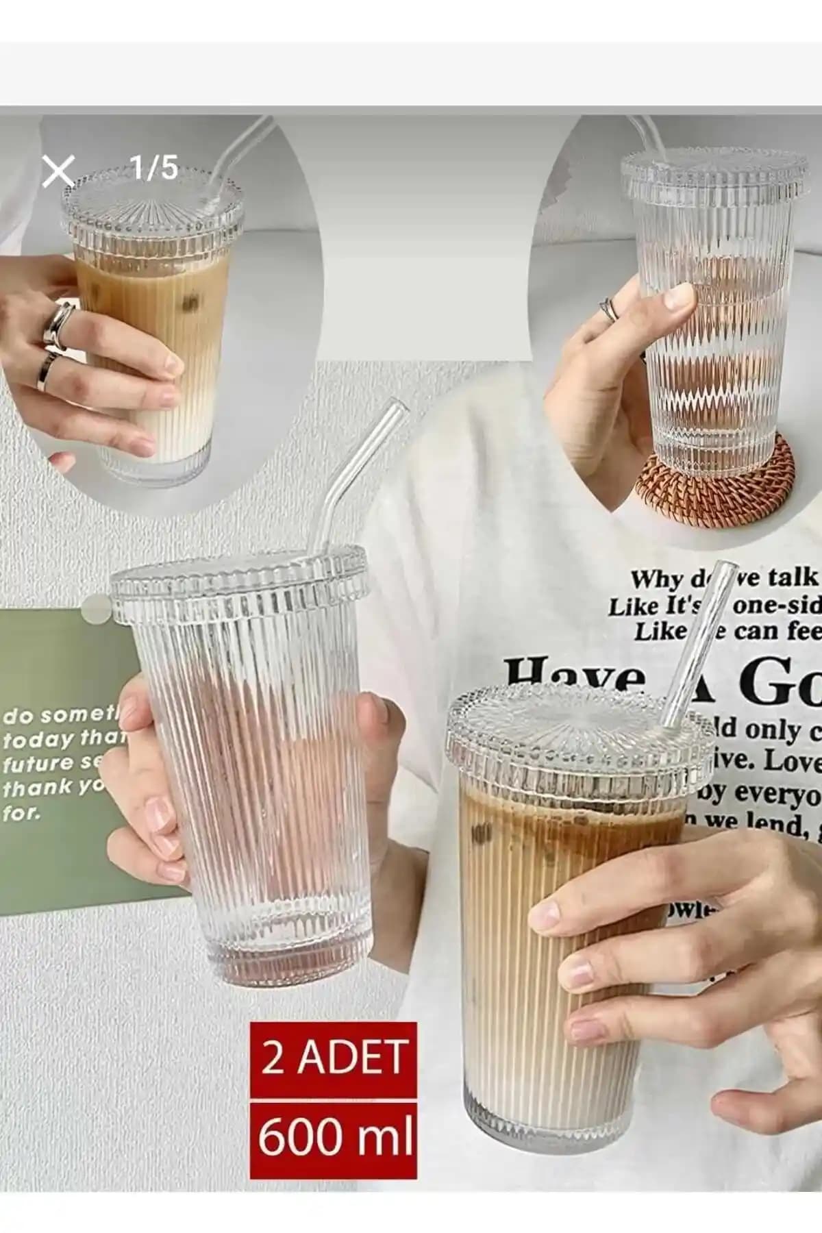 ALBAK Life 2'li 600 ml Isıya Dayanıklı Origami Kapaklı ve Pipetli Bardaklar