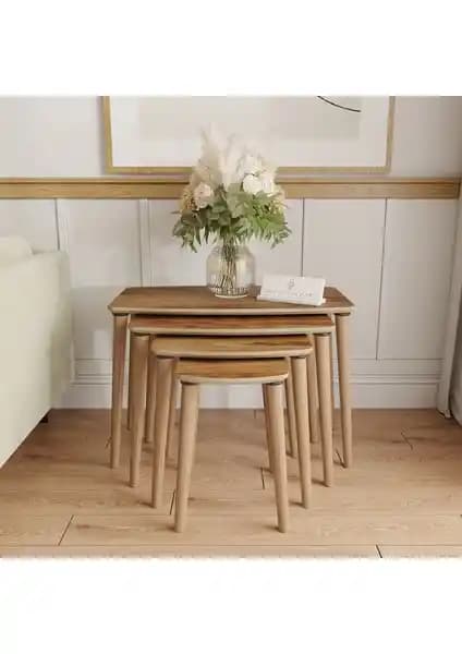 Arvia Amalfi Ceviz Modern 4’lü Zigon Sehpa Takımı Şık ve Fonksiyonel Tasarım