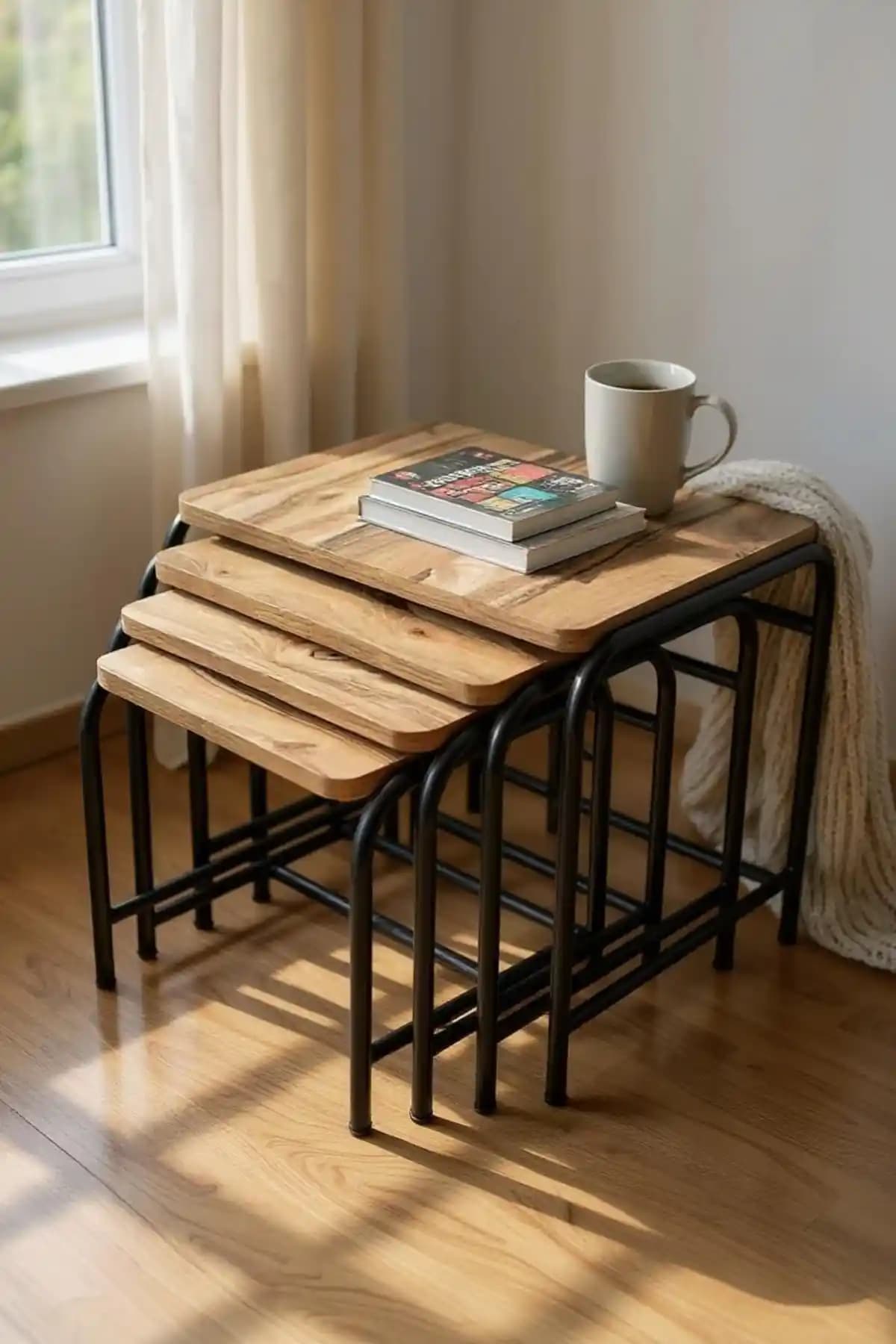 ASLANSTORE 4’lü Metal Zigon Sehpa Seti Modern ve Dayanıklı Tasarım Özellikleriyle