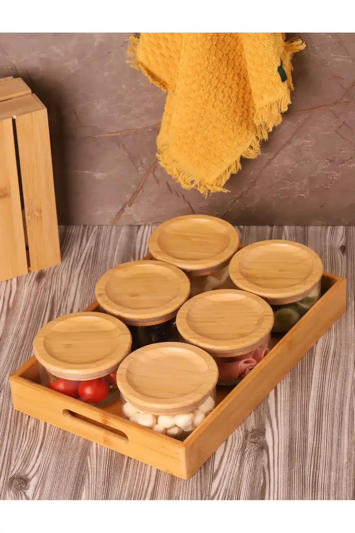 Atbyhome Duo 300 ml Silikonlu Bambu Kapaklı Cam Kahvaltılık Seti Şık ve Pratik Tasarım