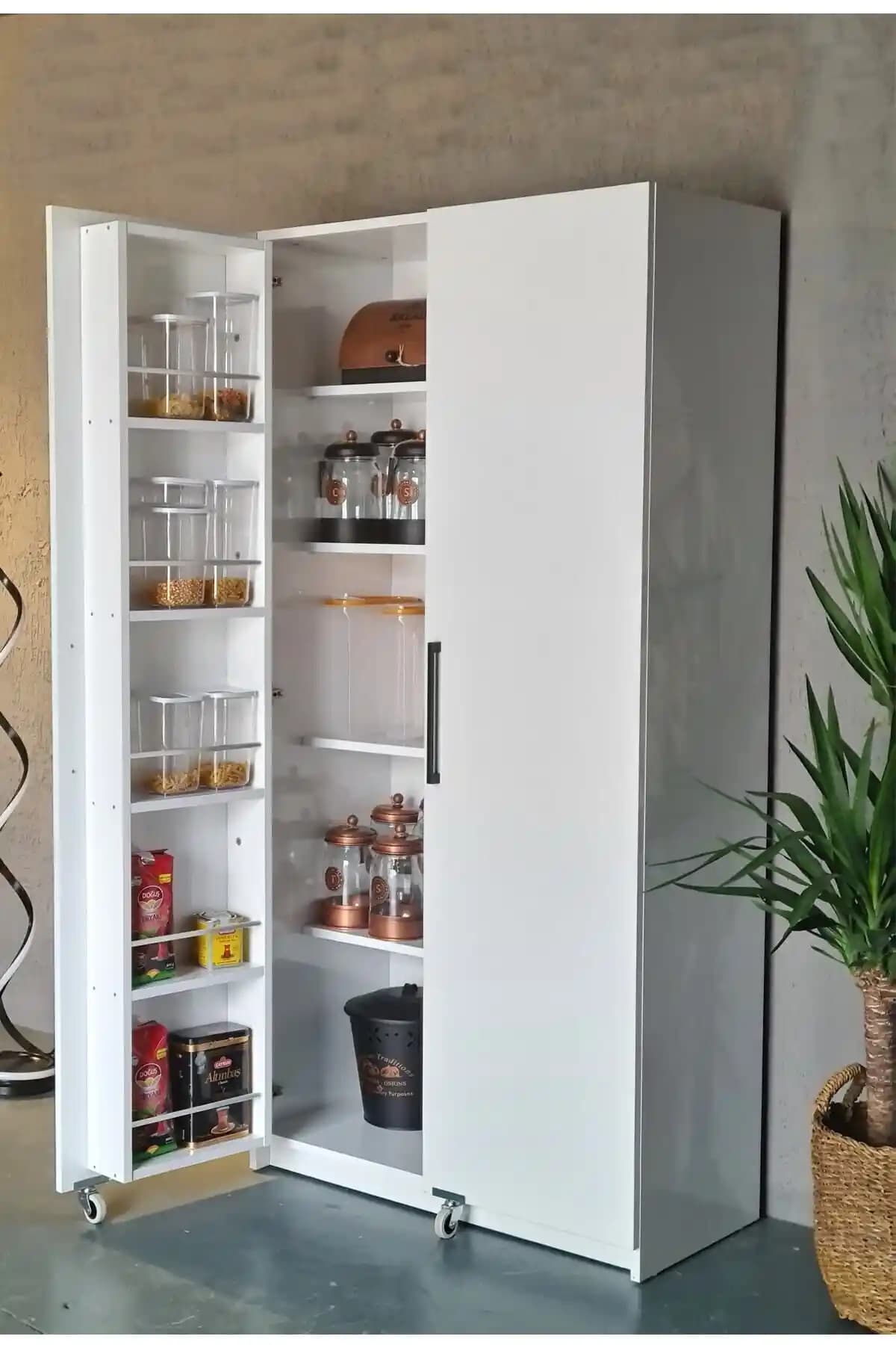 Avmpark 180 cm Beyaz Çok Kapaklı Mutfak Erzak Dolabı Modern ve Fonksiyonel Tasarım