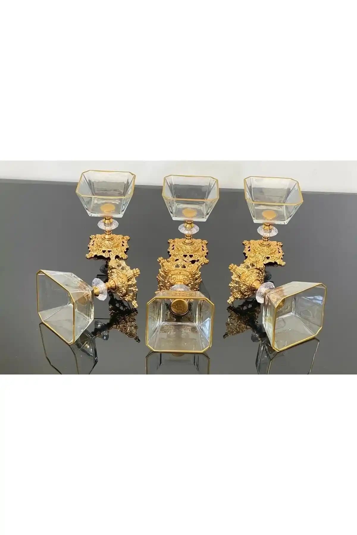 Aymin Kristal 2'li Metal Döküm Ayaklı Magnolia Kase ve Şekerlik Seti