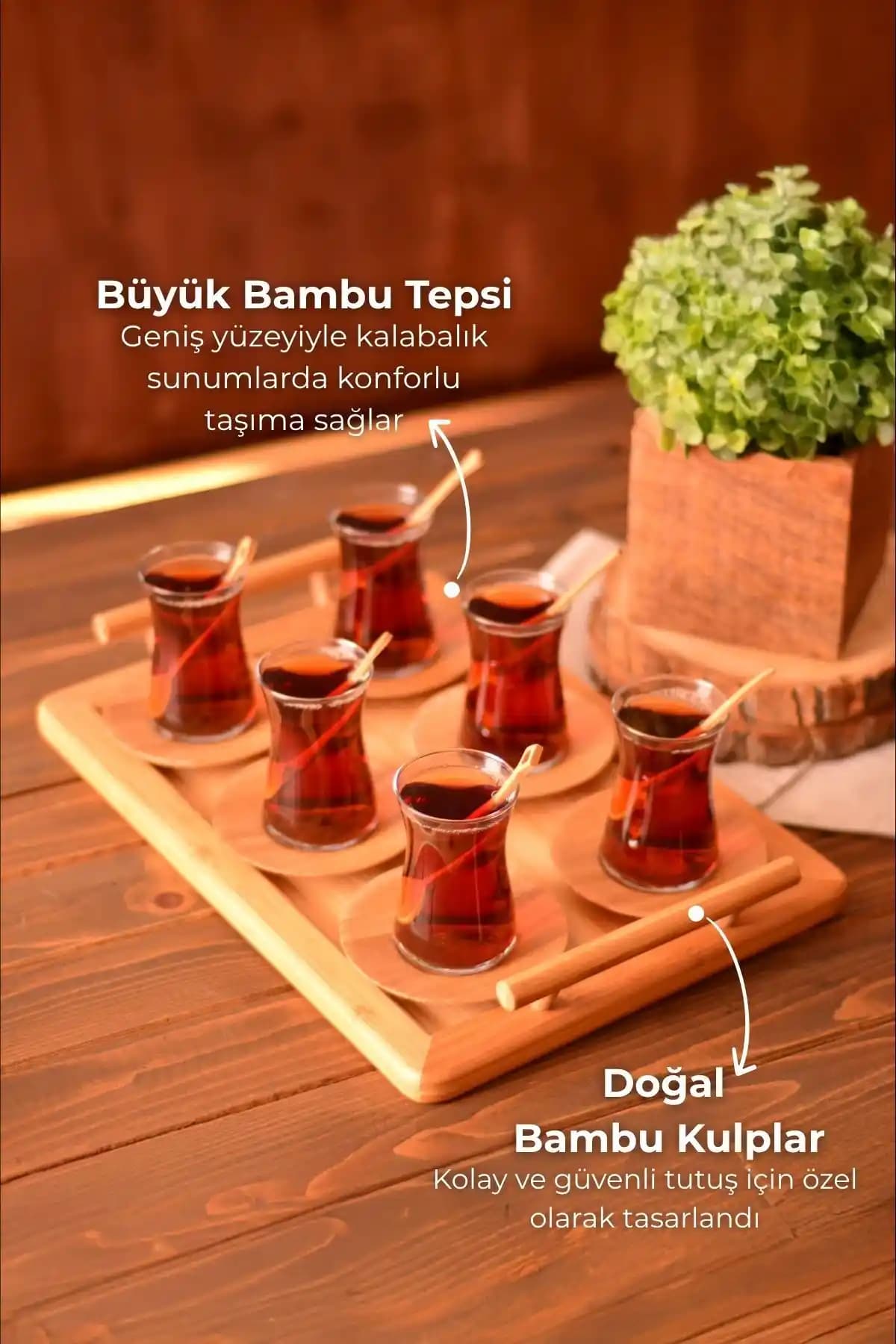 Bambum Majestic Büyük Bambu Tepsi Şık ve Dayanıklı Sunum Aracı
