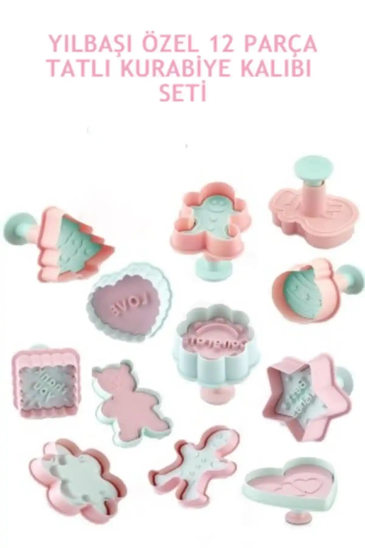 Bayev 12 Adet Renkli Kurabiye Kalıbı Seti Yılbaşı ve Özel Günler İçin Pratik Mutfak Aracı
