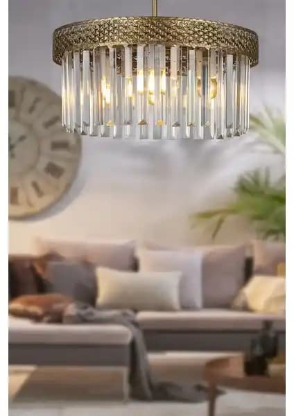 Begüsa Şeritli Kristal 4'lü Eskitme Taşlı Avize Modern ve Vintage Tasarımın Buluşması