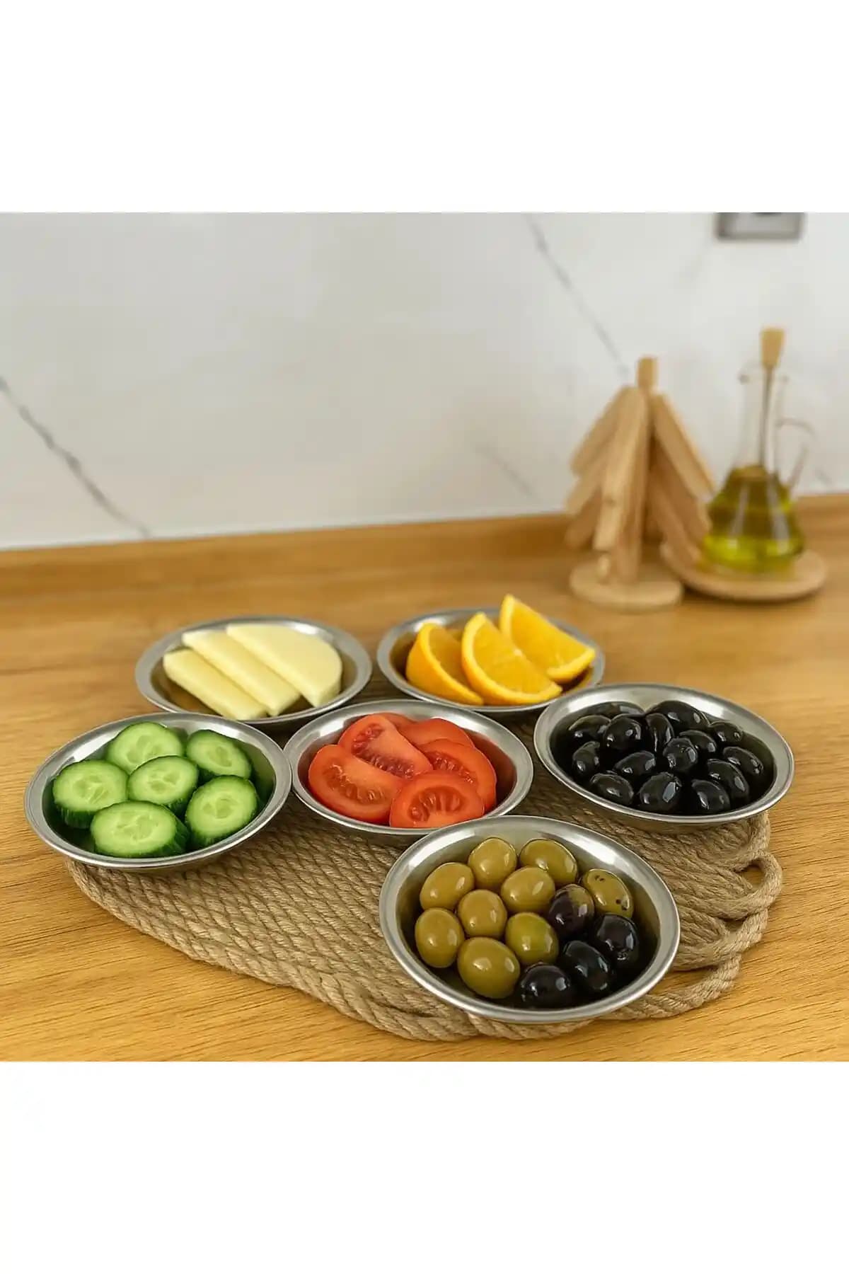 BİMOTE 6'lı Paslanmaz Çelik Çerezlik ve Kahvaltı Tabak Seti Modern ve Dayanıklı Tasarım