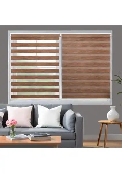 Blind-X Kahverengi Bambu Stor Zebra Perde Modern ve Dayanıklı İç Mekan Dekorasyonu İçin