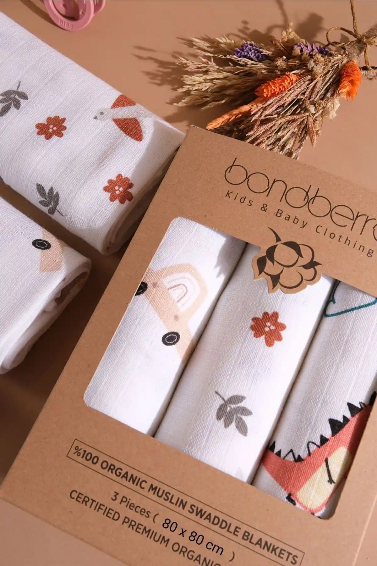 Bondberro Çok Amaçlı Müslin Örtü ve Battaniye Seti Organik Pamuklu Çok Yönlü Kullanım