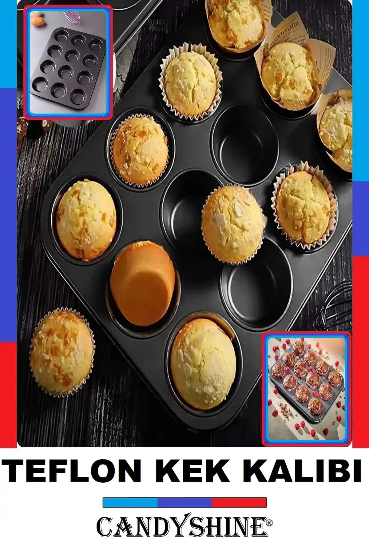 CandyShine 12'li Teflon Muffin ve Kek Kalıbı: Dayanıklı ve Yapışmaz Pişirme Aracı