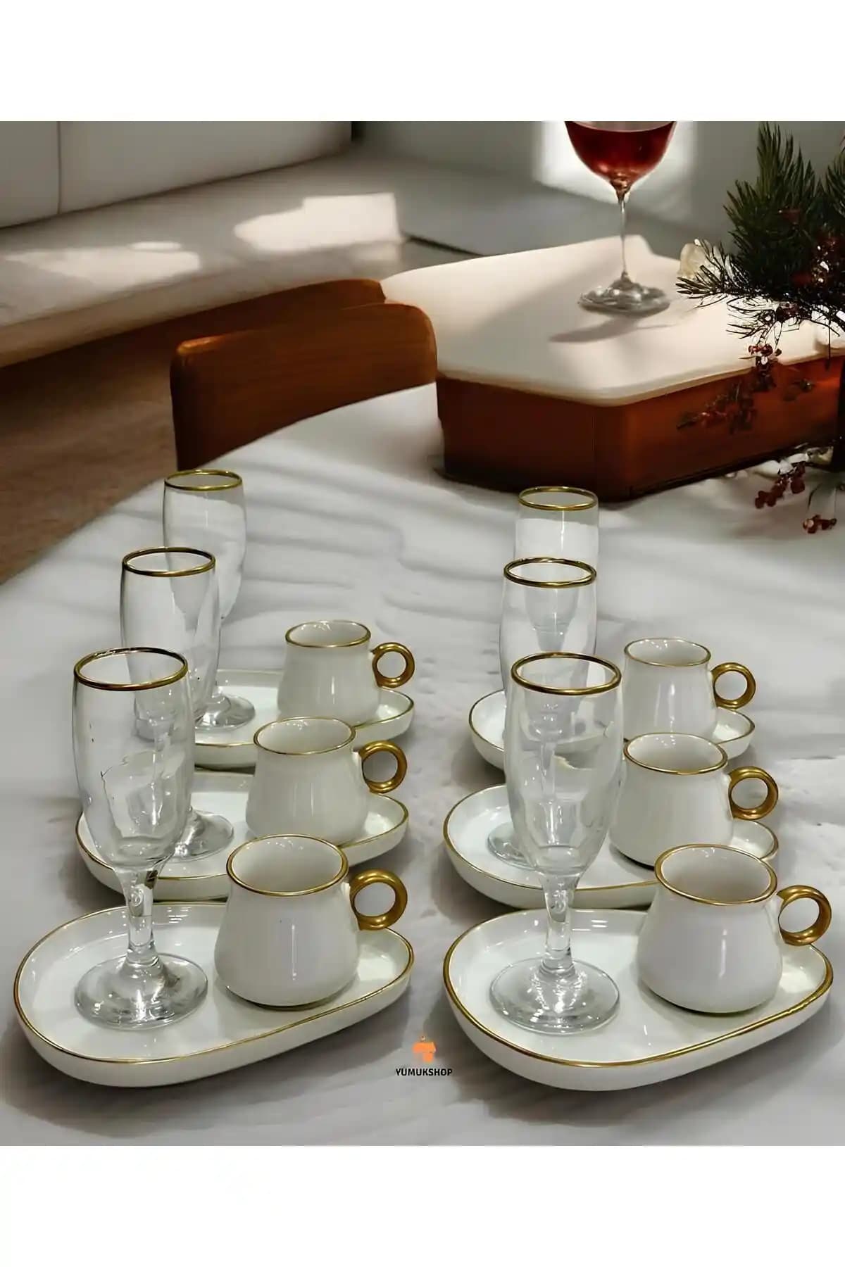 Carmen Soft 6 Kişilik Oval Sunum Tabaklı Kahve Fincanı Seti Estetik ve Dayanıklı Tasarım