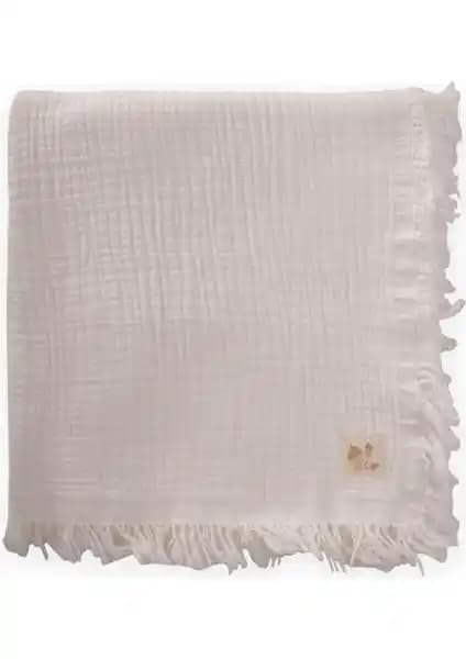 Cigit Dört Kat Püsküllü Bebek Battaniyesi 80x120 Cm Ekru Konfor ve Şıklık Sunar