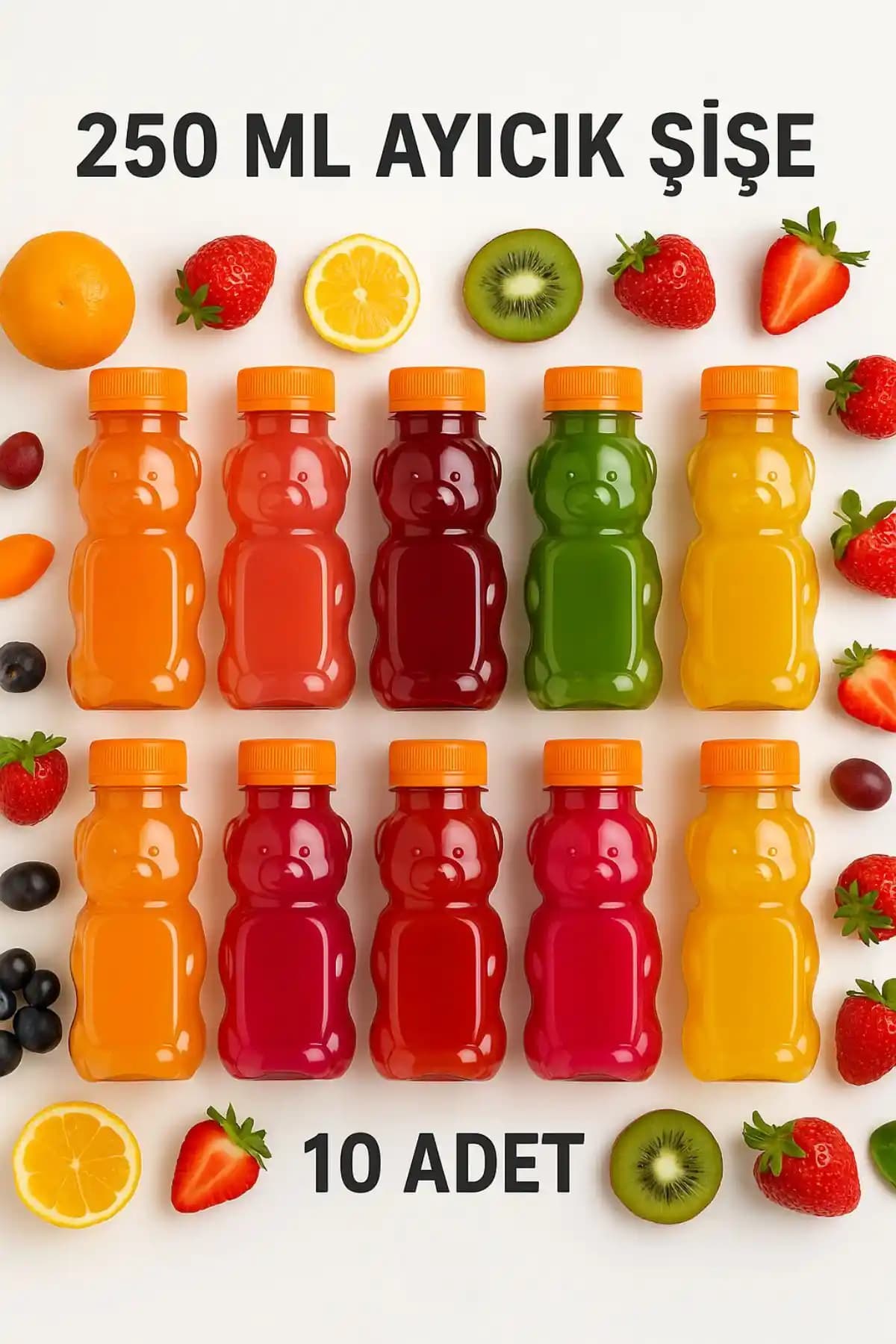 Çocuklar İçin Eğlenceli ve Güvenli Ayıcık Temalı Meyve Suyu Şişeleri Seti