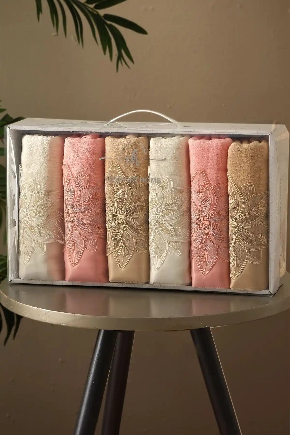 Comfort Home Athen Kutulu 6'lı El ve Yüz Havlu Seti Şık ve Dayanıklı Pamuklu Banyo Aksesuarı