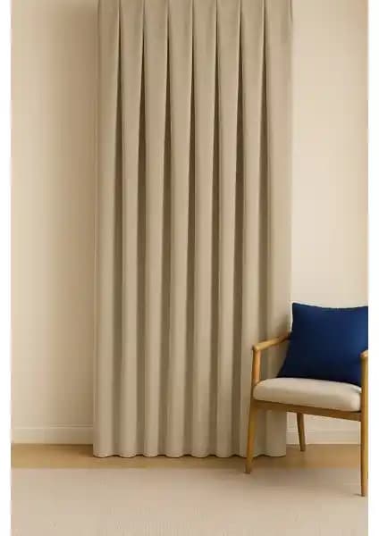Cortibo Barcelona Kadife Dokulu Fon Perde Bej 270 cm uzunluk ve şık tasarım