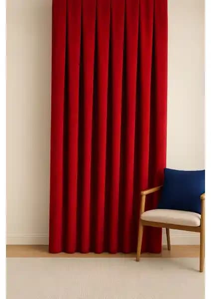 Cortibo Barcelona Kadife Dokulu Fon Perde Kırmızı Modern ve Dayanıklı Tasarım